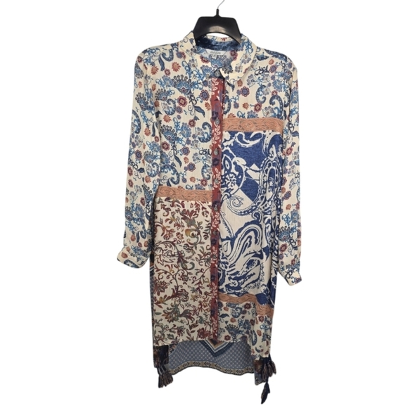 {Vincente} Women's Paisley Print Tunic Duster - Size Medium - Picture 1 of 15